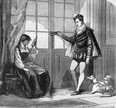 The love of King Henry II (1519-1559) and of a young Italian Filippa Duco. Engraving in “The history of prostitution and debauche among all the peoples of the world from antiquity to the present day” by Dr. Th. -F. Debray. 1879. av French School