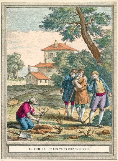 Den gamle mannen og de tre unge mennene av French School
