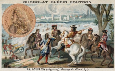 Passasjen av Rhinen (i Holland) av Louis XIV i begynnelsen av krigen mot nederlenderne av French School