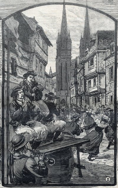 Spillerne til biniou i Quimper (Finistere, Bretagne). i «Den lille pariser»» av French School
