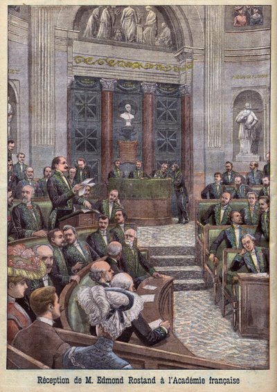 Poeten og dramatikeren Edmond Rostand ble mottatt i Academy Francaise for "Le Petit Journal" av French School