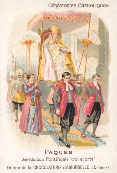 Paven blir båret for å gjøre sin tradisjonelle påskevelsignelse (chromolitho) av French School