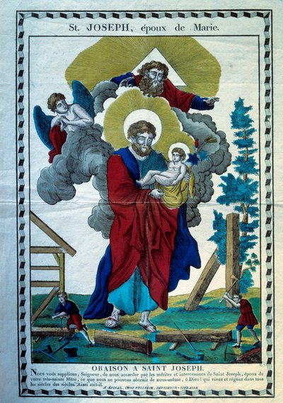 Bønnen til Saint Joseph, ektefelle til Mary Gravering på 1800-tallet. Paris, Museum for populær kunst og tradisjoner av French School