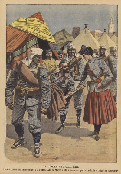 Den vakre vivandiere (farge litho) av French School