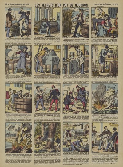 Hemmelighetene til et kar med tjære (farge litho) av French School