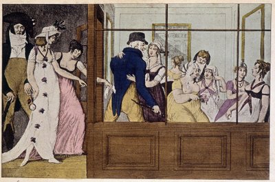 Serailen i butikken: bordellhuset på Palais Royal - gravering av French School