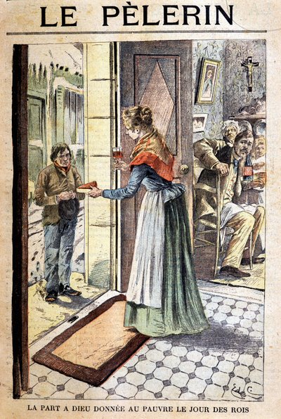 Der Anteil Gottes an die Armen am Dreikönigstag - in „Le Pelerin“, Anfang 20. Jh. (Gravur) von French School