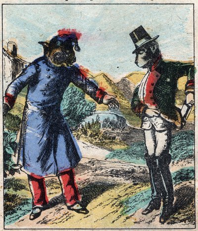 The sick lion and the fox. Fables by Jean de La Fontaine (1621-95). Epinal imaging from the end of the 19th century. av French School