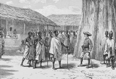 Signeringen av traktaten i Aouabou, illustrasjon fra 'Du Niger au Golfe de Guinee...', av Louis Gustave Binger av French School