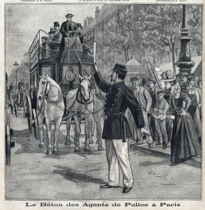 The stick of police officers in Paris to regulate traffic in the streets of the capital, in " Le Petit Parisien” av French School