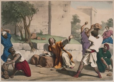 Steiningen av St. Stephen, illustrasjon fra en katekisme LHistoire Sainte, utgitt av Charles Delagrave, Paris, sent på 1800-tallet av French School