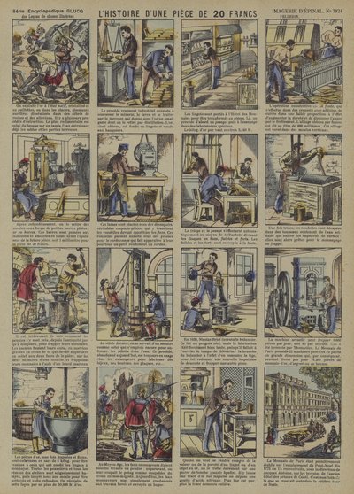 Historien om en 20 Franc-mynt (farge litho) av French School