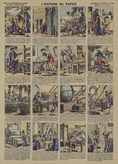 Historien om papir (fargelitho) av French School
