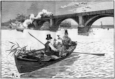 Omgivelsene til Paris, en søndag i Argenteuil i 1887. av French School