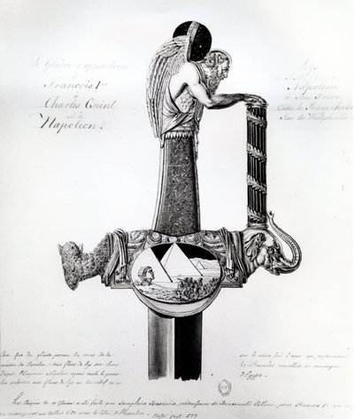 Sverdet eid av Frans I av Frankrike, Charles V, den hellige romerske keiseren og Napoleon Bonaparte med motiv som representerer Napoleons kampanje i Egypt av French School