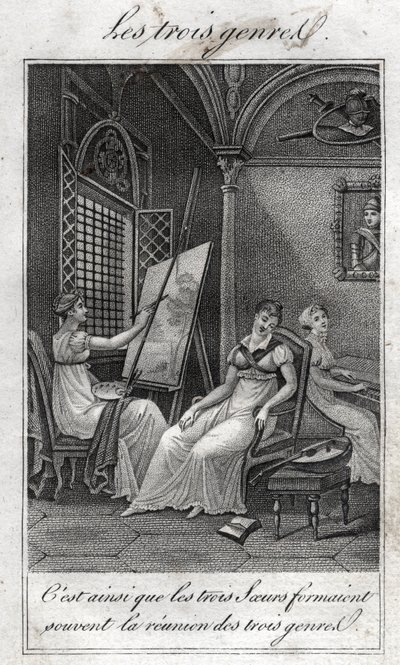 De tre sjangrene. Kvinne Maler, musiker og leser. av French School