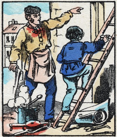 Prikkelen. Gravering i "" La chanson des metier"". Epinal avbildning, slutten av 1800-tallet. Privat samling av French School