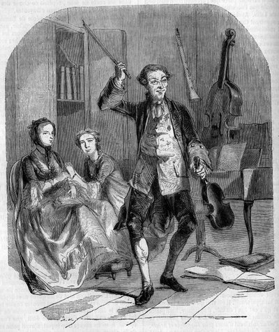 The violinist and composer Jean Philippe (Jean-Philippe) Rameau (1683-1764) composed, surrounded by members of his family. Engraving by Andrieux av French School