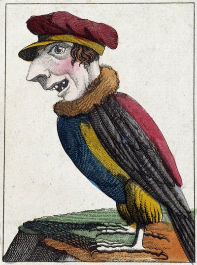 Gribben i karikatur, studie av karakter "flyktig karakter" sd. 19. populære bilder. av French School