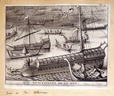 Konene til Dogen av Venezia med havet i 1706 - gravering av French School