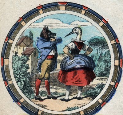 The wolf and the stork. Fables by Jean de La Fontaine (1621-95). Epinal imaging from the end of the 19th century. av French School