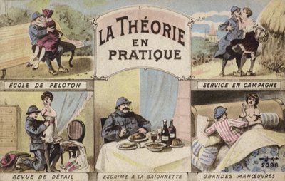 Teori og praksis, romantikk og soldater (farge litho) av French School