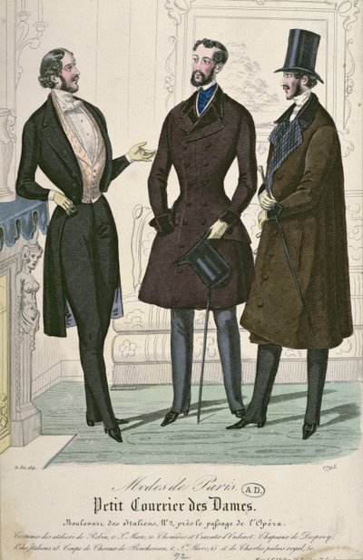 Three Elegant Young Men, 1841 (fargegravering) av French School
