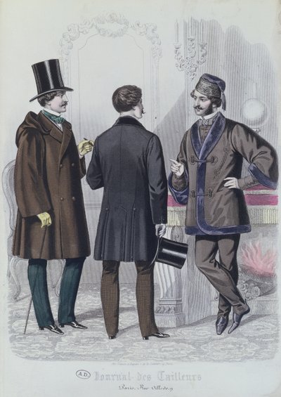 Three Elegant Young Men, desember, 1856 (fargegravering) av French School