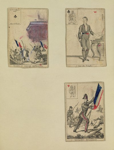 Tre spillekort til minne om heltene fra juli 1830, 1831 av French School