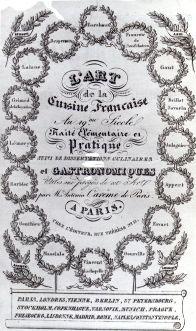 Tittelside for LArt de la Cuisine Francaise vol. III av Antonin Careme, utgitt 1834 (trykt papir) av French School