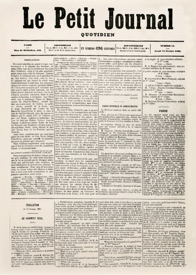 Tittelside til dagsavisen Le Petit Journal, 12. februar 1863 (trykk) av French School