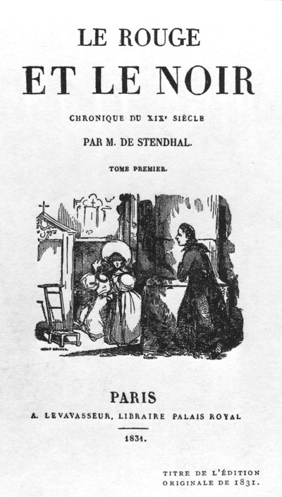 Tittelside for den første utgaven av The Red and the Black av Stendhal (1783-1842) utgitt i 1831 av French School