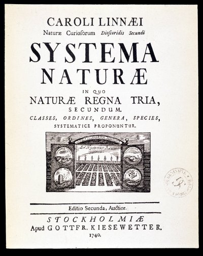 Tittelside "" Naturlige systemer"" av Linné av French School