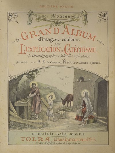 Tittelside for del 2 av Grand Album d'Images en Couleurs for forklaringen av katekismen (farge litho) av French School