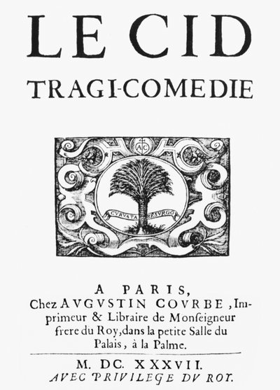 Tittelside til Le Cid (1637) av Pierre Corneille (1606-84) utgitt 1637 av French School