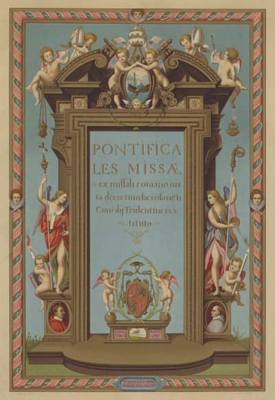 Tittelsiden til det pavelige messeboken (chromolitho) av French School