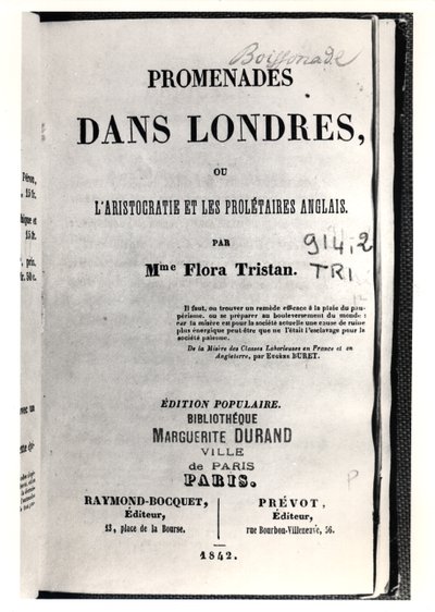 Tittelside til Promenades dans Londres av Flora Tristan (1803-44), utgitt i Paris av Raymond-Bocquet et Prevot, 1842 av French School