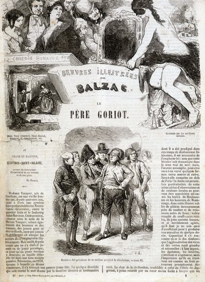 Tittelside til den originale utgaven av Balzacs roman "" Faderen Goriot"" i "" Illustrerte verk av Balzac"": "" Goriot var president for seksjonen under revolusjonen"" . ¿ av French School