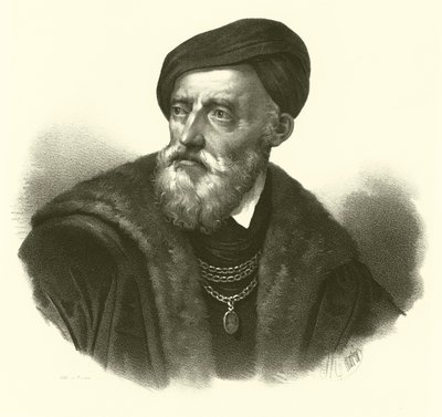 Tiziano Vecelli eller Tiziano Vecellio, kjent på engelsk som Titian, portrett (gravering) av French School