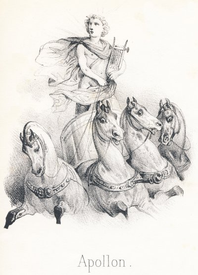 Til Apollo: Denne Guden var sønn av Jupiter og Latona kalte Phebus til himmelen da han førte solvognen etter fire hester av French School