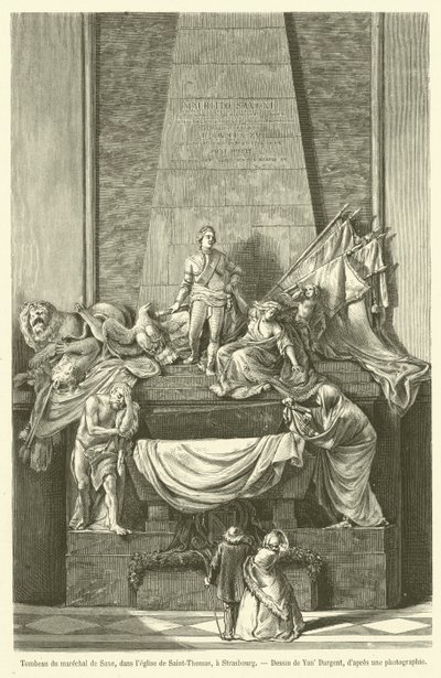 Graven til marskalken av Saxe, i Saint-Thomas-kirken, i Strasbourg (gravering) av French School
