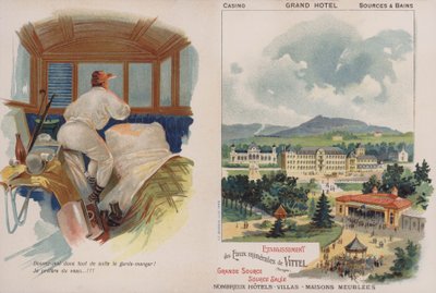 Handelskort som reklamerer for det franske spa-feriestedet Vittel (chromolitho) av French School