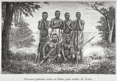 Tradisjonell drakt av urbefolkningen i Gabon, illustrasjon fra 