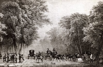 Trafikk i Paris, Frankrike, på 1800-tallet, rundt 1830 av French School