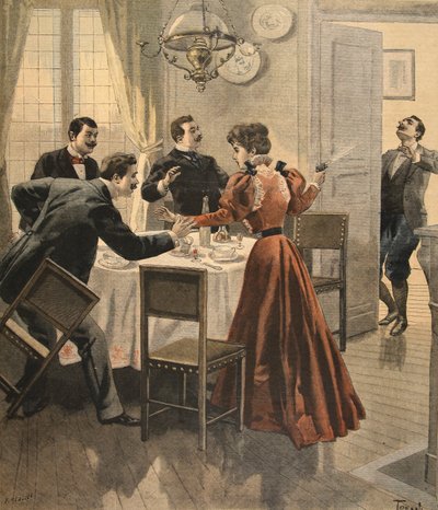 Tragisk slutt på en lunsj, illustrasjon fra Le Petit Journal: Supplement illustre, 18. desember 1898 av French School