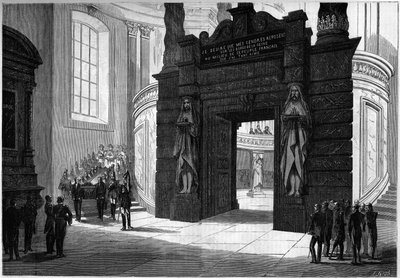 Overføring av asken til Napoleon I (1769-1821) fra kapellet Saint Jerome til graven bygget under kuppelen til Invalides. Paris, 2. april 1861. Gravering i “” Le Monde Illustré”” nr. 209 av 13. april 1861. av French School