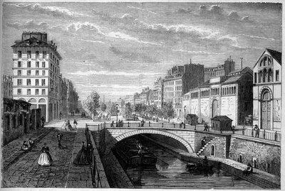 Transformasjoner av Paris under det andre imperiet, Haussmann-Paris: utsikt over boulevarden Richard Lenoir etablert på hvelvet til Canal Saint Martin. Gravering i "" Le Monde Illustré"" nr. 233 av 28. september av French School