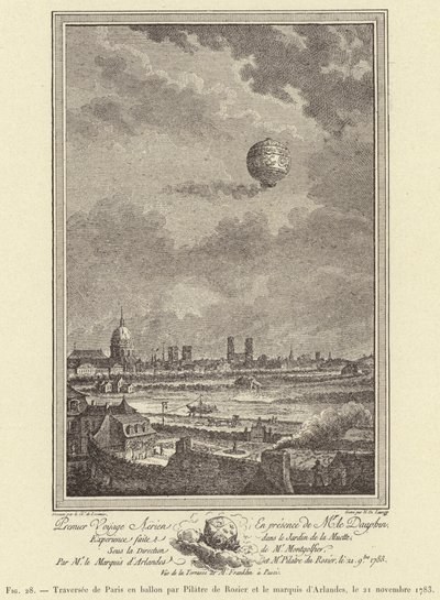 Kryss av Paris i en ballong av Pilatre de Rozier og Marquis d