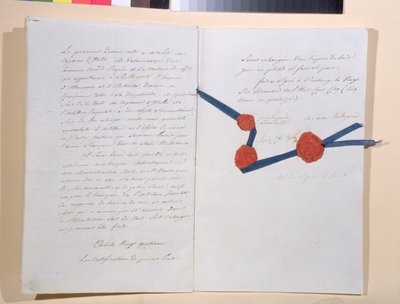 Traktat mellom Napoleon I (1769-1821) og keiser Franz II (1768-1835), undertegnet i Presburg 26. desember 1805 (penn og blekk på papir) av French School