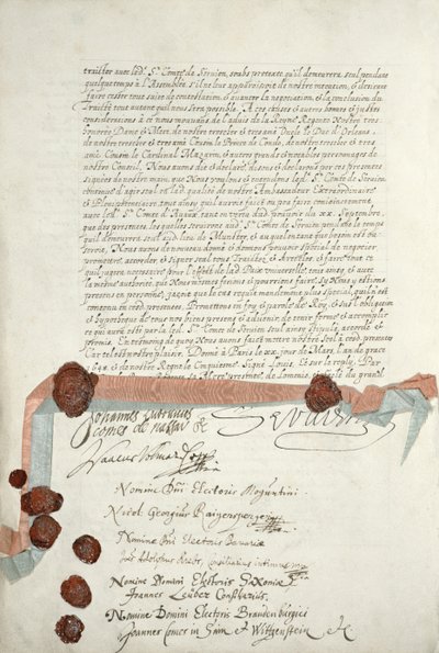 Westfalen-traktaten, undertegnet i Munster, 24. oktober 1648 (se 211403) av French School